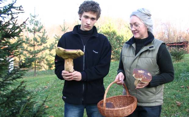 Arkadiusz Pawelek i jego mama Anna Gawowicz-Paweek z rekordowymi borowikami. 