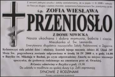 Zmara .P. Zofia Przenioso.