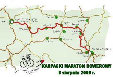 Mapka trasy Karpackiego Maratonu Rowerowego.