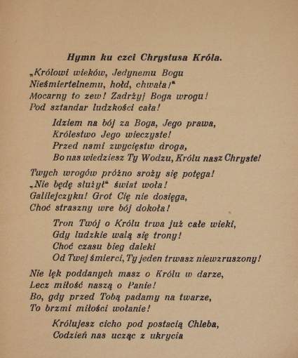 Hymn I "Krlowi wiekw" - sowa - ks. F. Juszczyk.