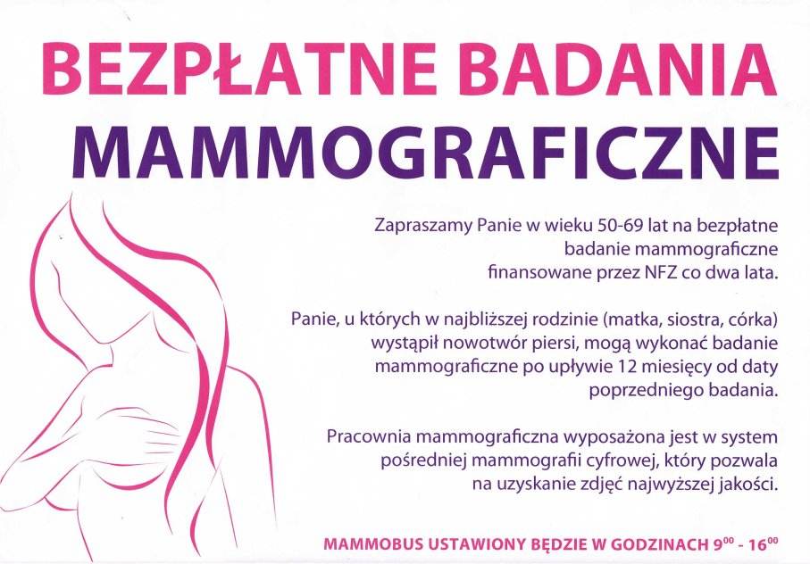 Bezpatne badania mammograficzne.