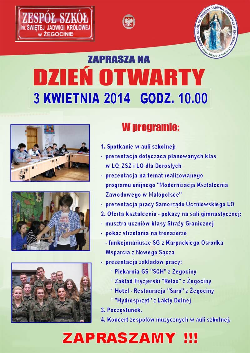 Dzie otwarty w Zespole Szk w egocinie - 03.04.2014 r.