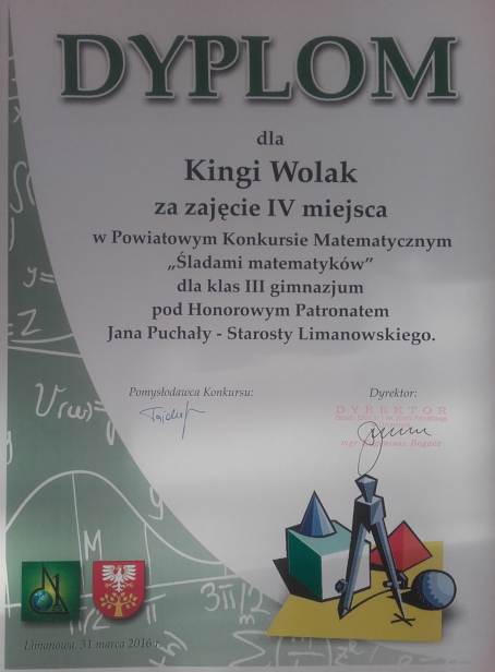 Dyplom Kingi Wolak.