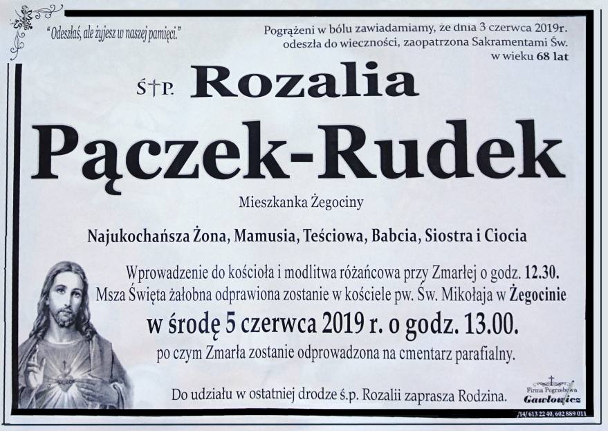 Nekrolog - Rozalia Pączek-Rudek.