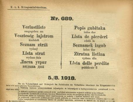 Pocztkowy fragment "Listy strat" z 5.08.1918 roku.