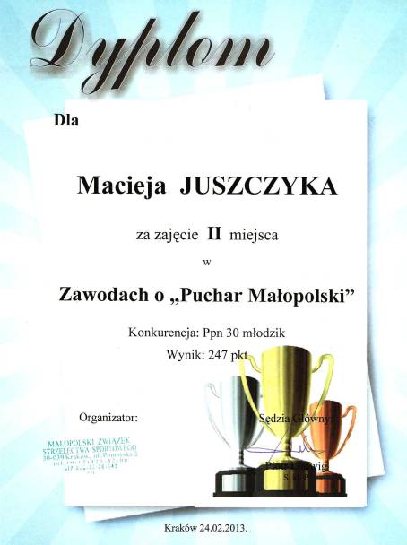 II miejsce w zawodach o Puchar Maopolski = 24.02.2013 r.