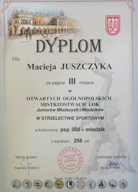 Dyplom - Oglnopolskie Mistrzostwa LOK - 01.06.2014