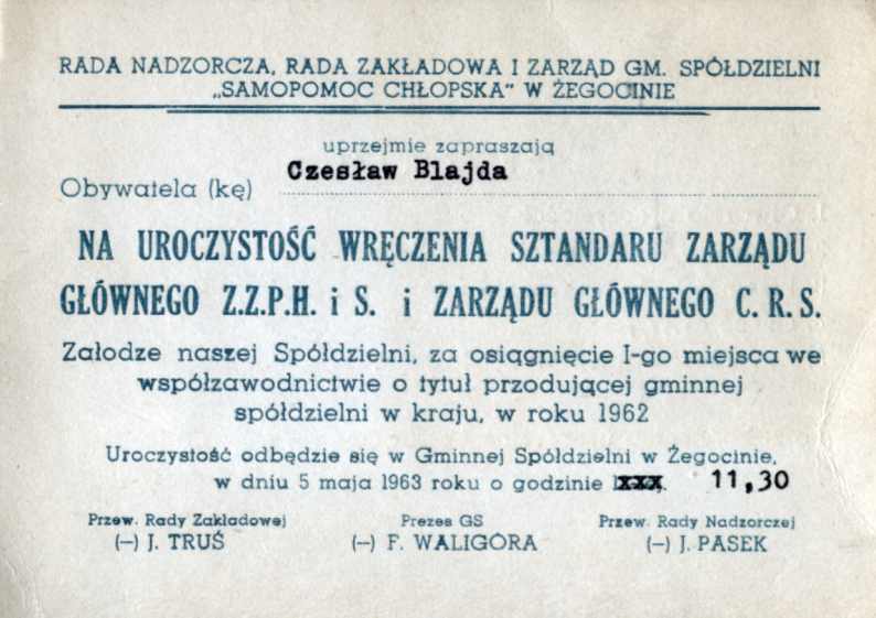 Zaproszenie na uroczystość wręczenia sztandaru dla GS w Żegocinie