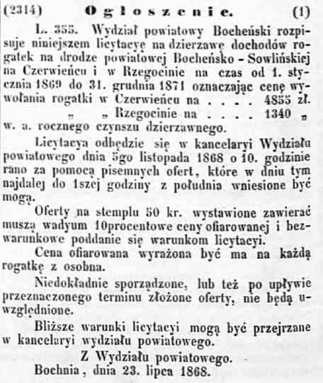 Przedruk z czasopisma "Gazeta Lwowska", z 23 lipca 1868 roku.