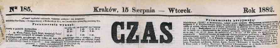 "Czas" – 15 sierpnia 1882 nr 185